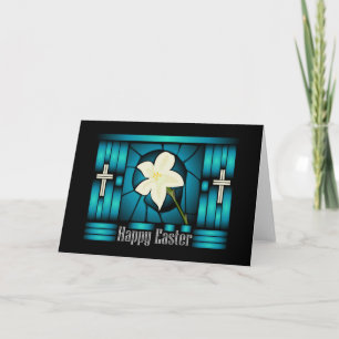 Tarjeta religiosa de vidrio emplomado de lirio de