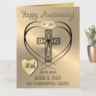 Tarjeta religiosa del 50 aniversario para Mamá y p