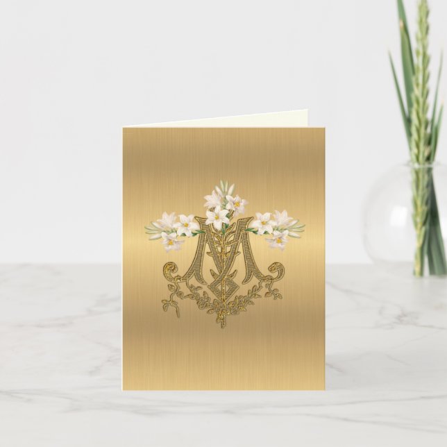 Tarjeta Religiosa elegante Virgen del Oro María Lilies (Anverso)