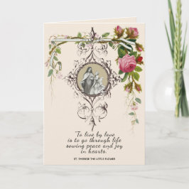 Tarjeta Religiosa St. Therese Floral Vintage de San Valent