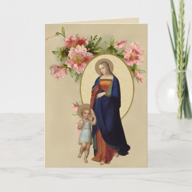 Tarjeta Religiosa Virgen María Jesús Floral (Anverso)