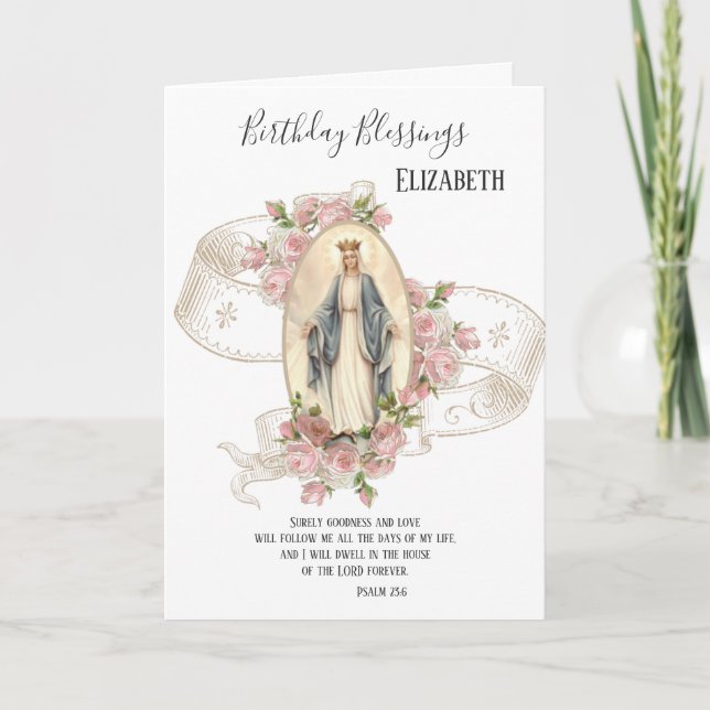 Tarjeta Religioso | Cumpleaños | Virgen Madre María (Anverso)