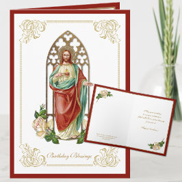 Tarjeta Religioso Sagrado Corazón de Jesús Floral Escritur