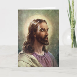 Tarjeta Religioso vintage, retrato de Jesucristo con Halo