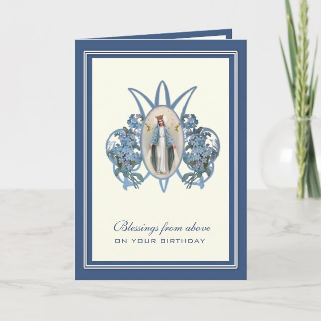 Tarjeta Religious Birthday Virgin Mary Floral (Anverso)