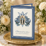 Tarjeta Religious Birthday Virgin Mary Floral<br><div class="desc">This is a beautiful traditional Catholic customized image of the Blessed Virgin Mary, Our Lady of Grace on a Marian"M" and blue flowers. All text and fonts can be modified.</div>