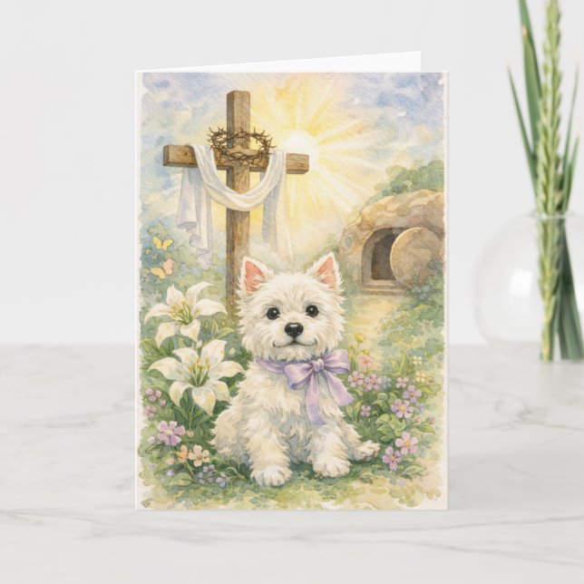 Tarjeta Religious Easter Westie Watercolor Card (Anverso)