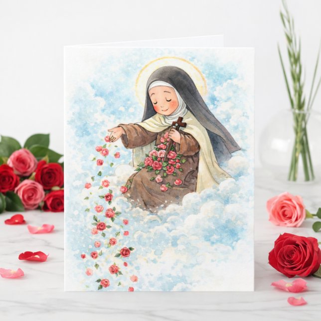 Tarjeta Religious St. Therese Pink Vintage Roses Quote  (Subido por el creador)