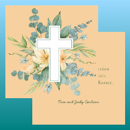 Tarjeta Religous Happy Easter Watercolor Floral Cross