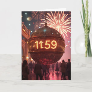 Tarjeta Reloj de cuenta atrás de Nochevieja con fuegos art