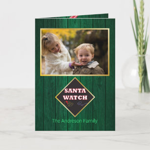 Tarjeta Reloj de Navidad Santa Granero de Madera Foto Dive