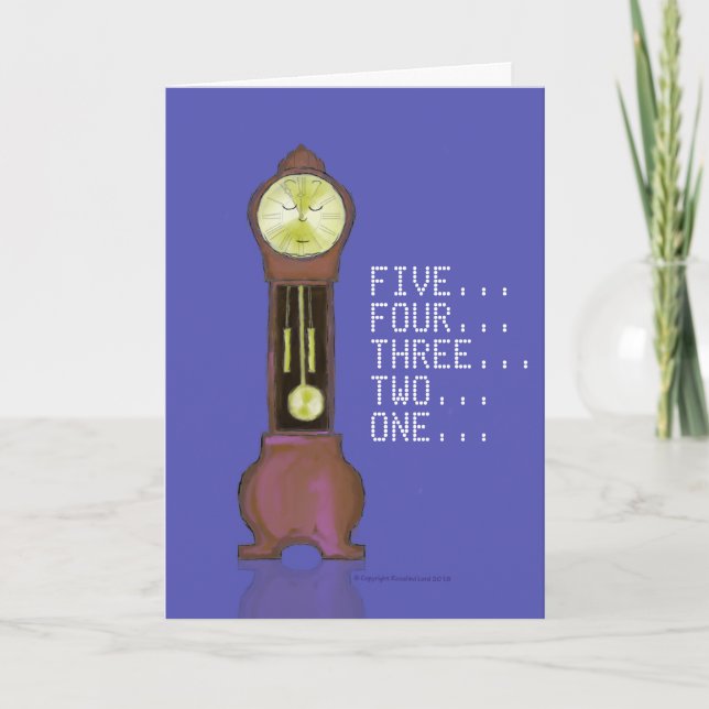 Tarjeta Reloj de pie durmiendo/ despertando Año Nuevo (Anverso)