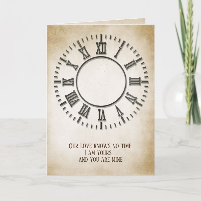 Tarjeta Reloj eterno de aniversario en Sepia (Anverso)