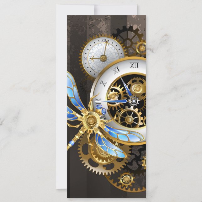 Tarjeta Reloj Steampunk con libélula mecánica (Anverso)