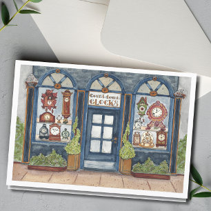 Tarjeta Relojería Vintage de Año Nuevo Acuarela