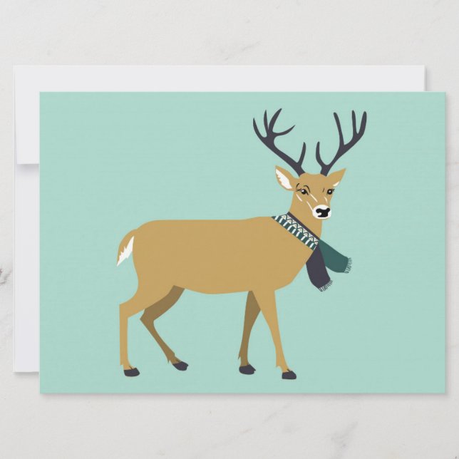 Tarjeta Reno con una bufanda de invierno (animal Navidad) (Anverso)
