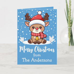 Tarjeta Reno de Navidad con sombrero de Santa personalizad