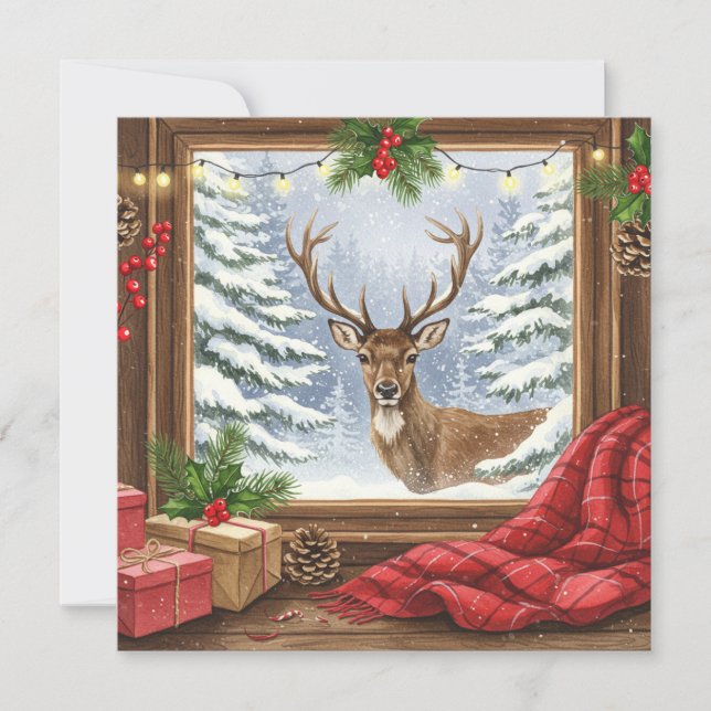 Tarjeta Reno de Navidad en acuarela  (Anverso)
