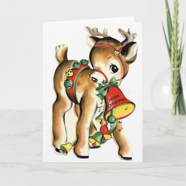 Tarjeta Reno de Navidad Retro (Anverso)