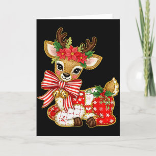 Tarjeta Reno de Patchwork Preppy Femenino Navidad Xmas Hol