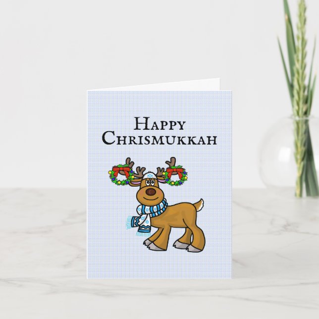 Tarjeta Reno judío con carta de coronas chrismukkah (Anverso)