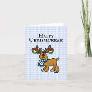 Tarjeta Reno judío con carta de coronas chrismukkah