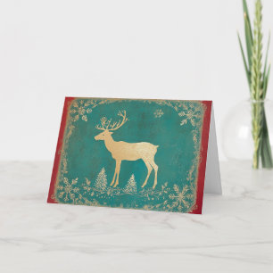 Tarjeta Reno verde turquesa con Relieve metalizado dorado
