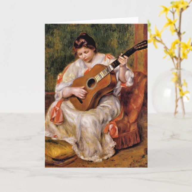 Tarjeta Renoir - Mujer tocando la guitarra, (flor amarilla)