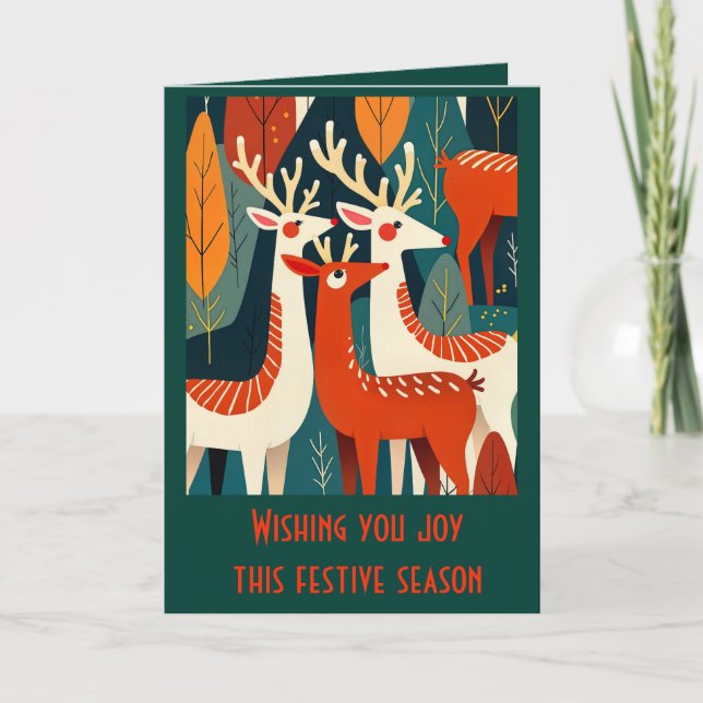 Tarjeta Renos Modernos Kitschy Reno de Navidad (Anverso)