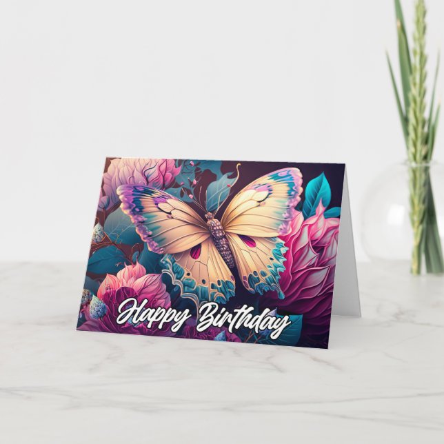 Tarjeta Renuncia al diseño de mariposa Feliz cumpleaños (Anverso)