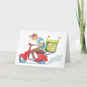 Tarjeta Repartidor de Pizza en Scooter Rojo