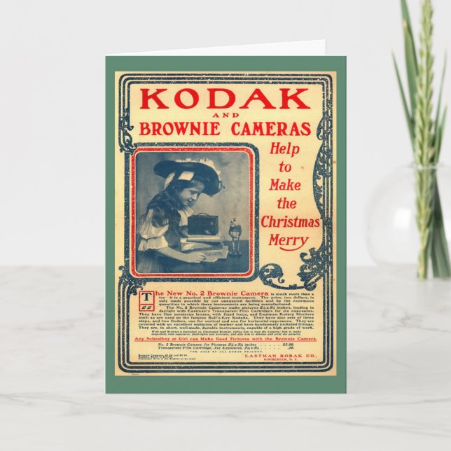 Tarjeta Réplica Imagen de época, Kodak Brownie, aviso temp (Anverso)
