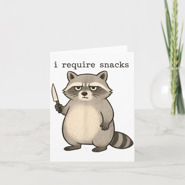 Tarjeta Requiero Snacks Divertido Mpy Mapache Basura Meme  (Anverso)
