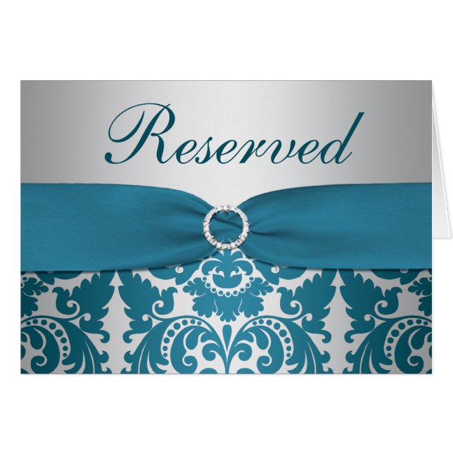 Tarjeta reservada de RIBBON plateado, Damasco Verd (Anverso (Horizontal))