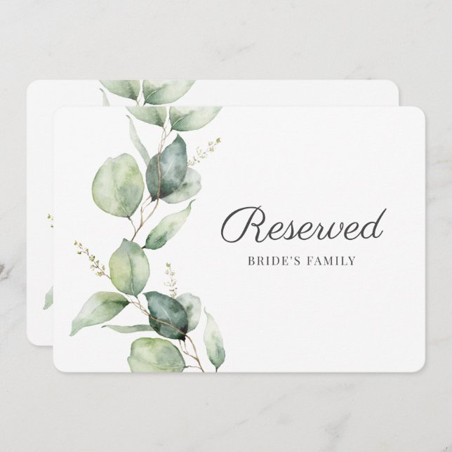 Tarjeta reservada para novias Eucalyptus Wedding R (Anverso / Reverso)