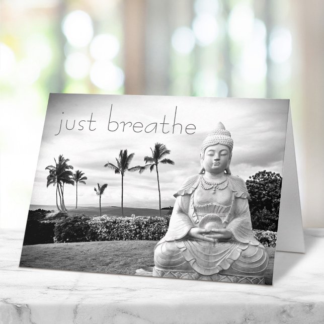 Tarjeta Respira el Buda tropical hawaiano blanco negro (Subido por el creador)
