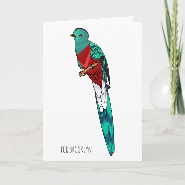 Tarjeta Resplendent quetzal bird cartoon illustration (Anverso)