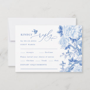 Tarjeta Respuesta de boda clásica azul blanco chinoiserie