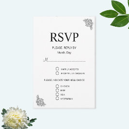Tarjeta Respuesta de Boda Floral Moderna en Negro y Blanco