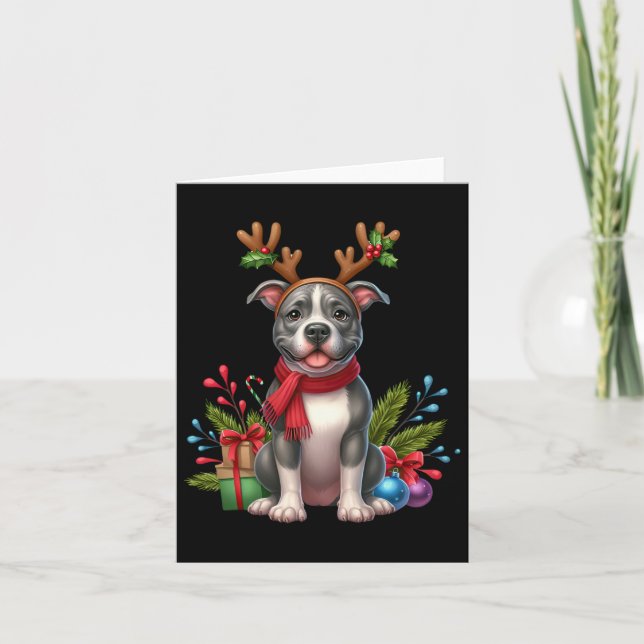 Tarjeta Resto de Pitbull Santa Hat Xmas Navidades alumbrad (Anverso)