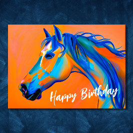 Tarjeta Resumen azul y Naranja de caballos Feliz cumpleaño