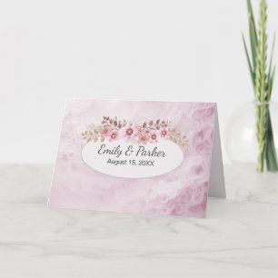 Tarjeta Resumen Boda Rosa con nombres recién casados