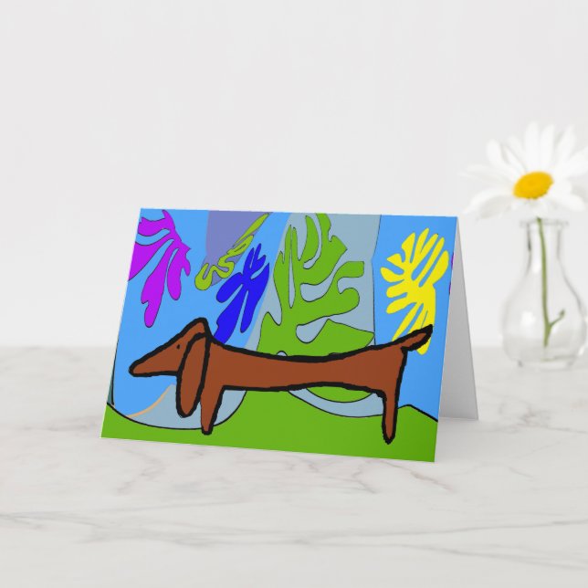 Tarjeta Resumen Dachshund, estilo Matisse (Planta pequeña)