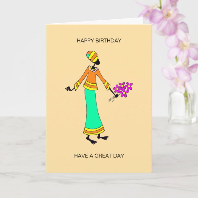 Tarjeta Resumen, Dama de Arte Africano y Cumpleaños Floral (Orquídea)