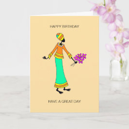 Tarjeta Resumen, Dama de Arte Africano y Cumpleaños Floral