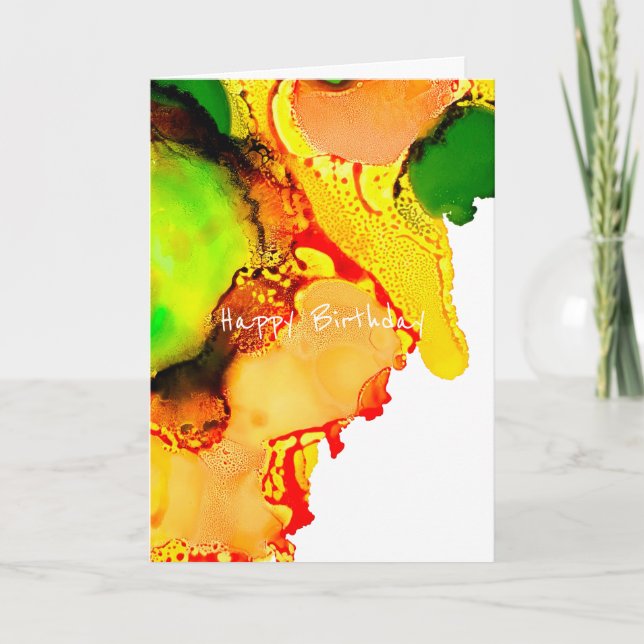 Tarjeta Resumen de arte alcohol tinta amarillo verde (Anverso)