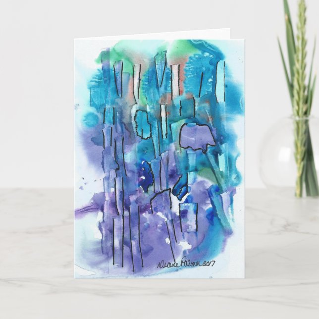 Tarjeta Resumen de arte, morado, azul, acuarela (Anverso)