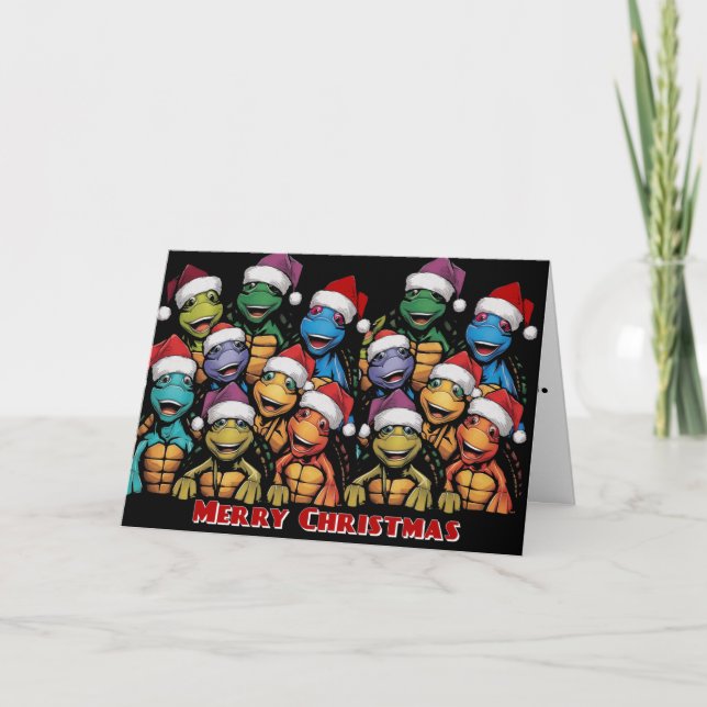 Tarjeta Resumen de divertidas tortugas en Navidades de San (Anverso)