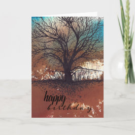 Tarjeta Resumen de la tinta del paisaje del árbol pintado 