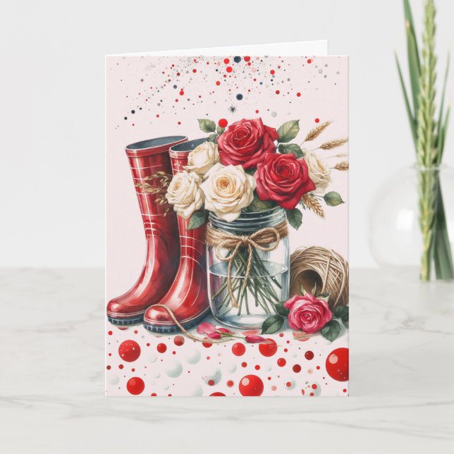 Tarjeta Resumen de Rosas rusos y botas de lluvia (Anverso)